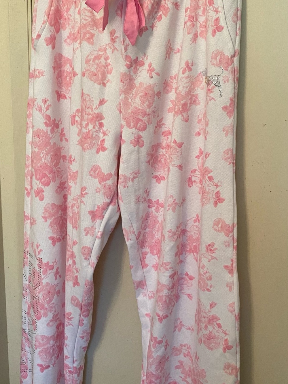 Victoria's Secret PINK X LoveShackFancy White and Pink Floral Lounge Pants